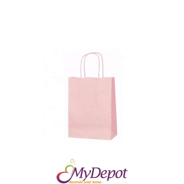 Крафт подаръчна торбичка, розова, 21х27х11 см