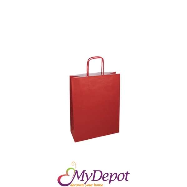 Крафт подаръчна торбичка, червена,25х33х12 см