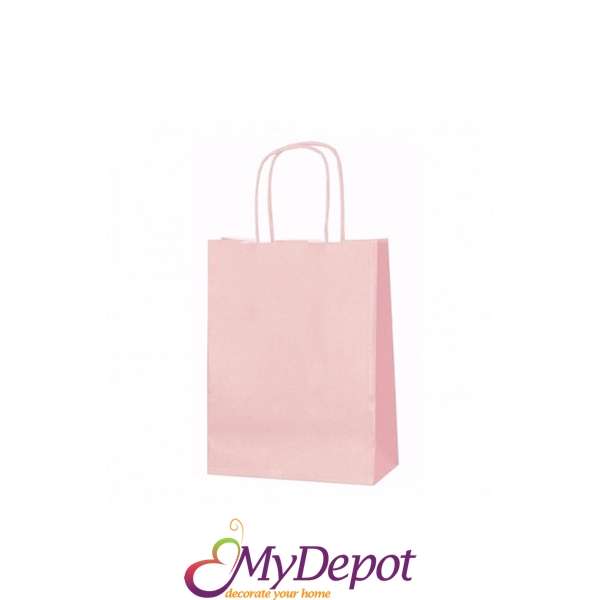 Крафт подаръчна торбичка, розова ,25х33х12 см