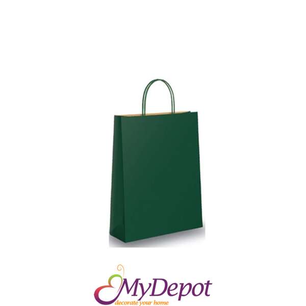 Крафт подаръчна торбичка, тъмно зелена, 30х42х12 см
