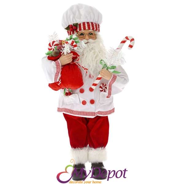 Текстилен Дядо Коледа с бял кожух, 29х47 см