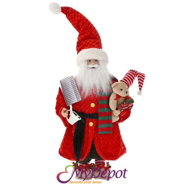 Текстилен Дядо Коледа с червен кожух, 28х47 см
