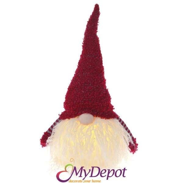 Плюшен гном с червена шапка и светеща брада, 24х46 см