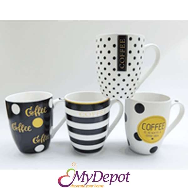 Керамична чаша COFFEE в черно и бяло, 4 модела