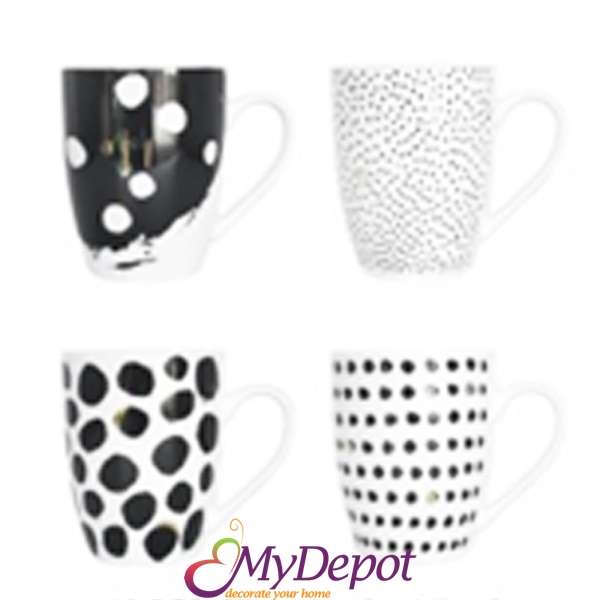Керамична чаша на черни и бели точки, 4 дизайна