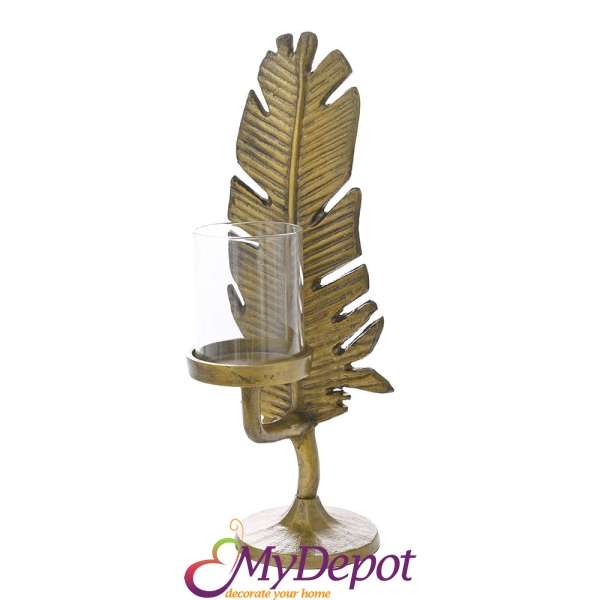 Метален златен свещник листо ANTIQUE, 40 см