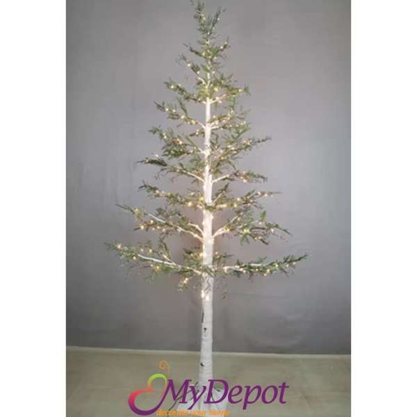 Светещо дърво със зелени клонки и 480 LED бели светлинки, 200 см