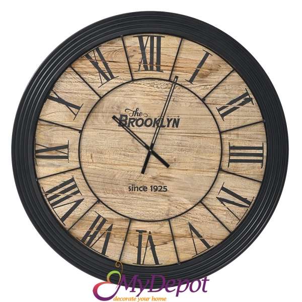 Дървен масивен часовник BROOKLYN с опушен ефект, Ф 98 см