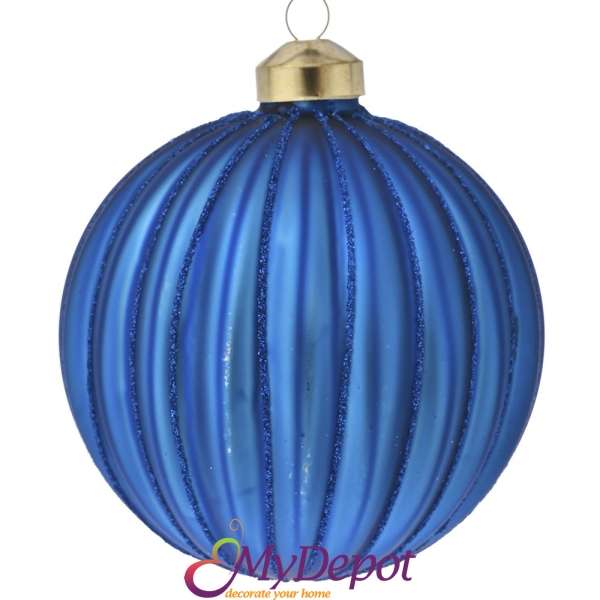 Комплект 6 бр. стъклени матово сини топки, 8 см
