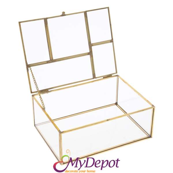 Стъклена кутия със златен кант, 18х13х7 см