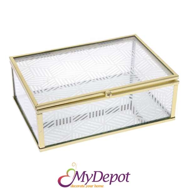 Стъклена кутия със златен кант, 15х10х6 см