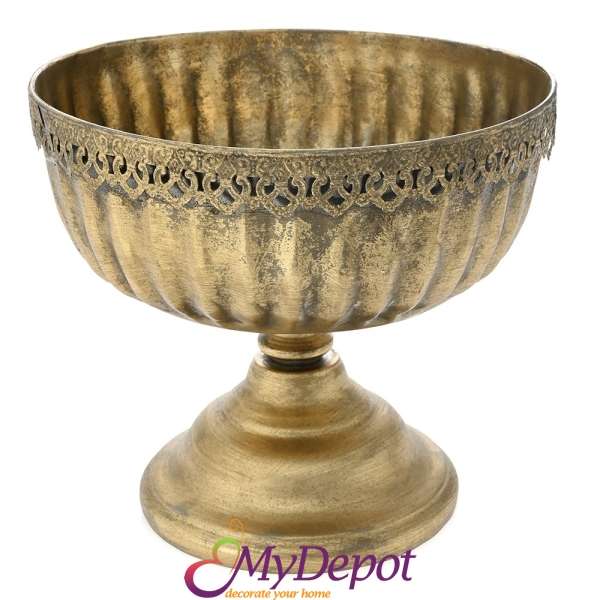 Антична метална купа в медено злато, 30х30х26 см