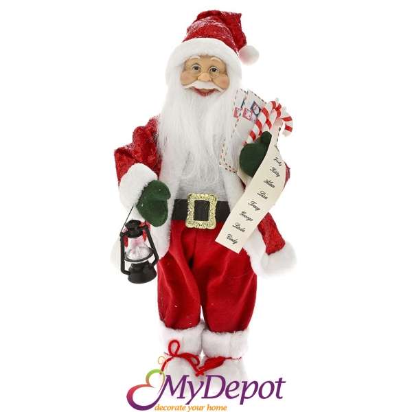 Дядо Коледа с червен кадифен костюм и списък с послушни деца, 45 см