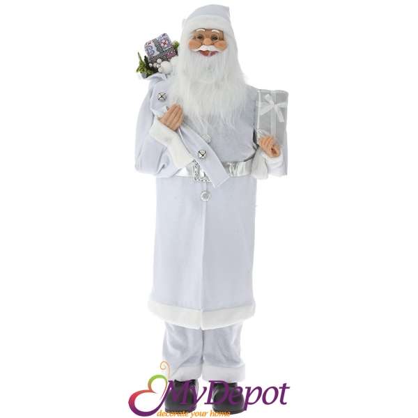 Дядо Коледа с бял кадифен костюм, 110 см