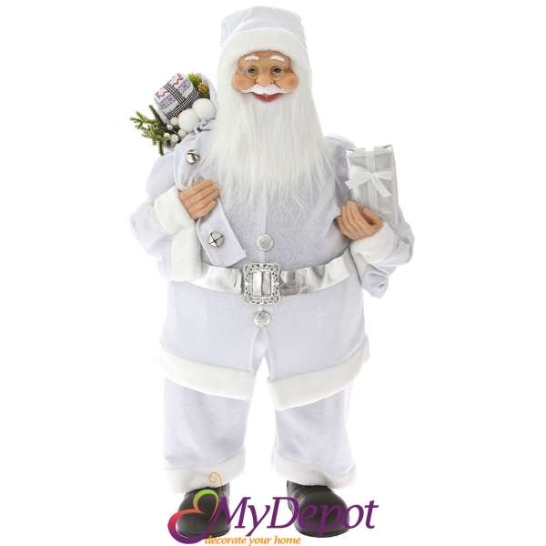 Дядо Коледа с бял кадифен костюм, 80 см