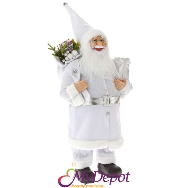 Дядо Коледа с бял кадифен костюм, 60 см