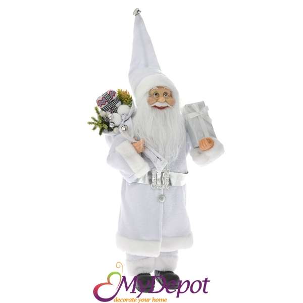 Дядо Коледа с бял кадифен костюм, 45 см