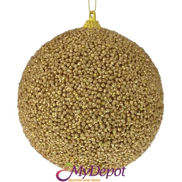 Комплект от 4 бр. топки от полипяна покрити със златни брокатени перлички, 10 см