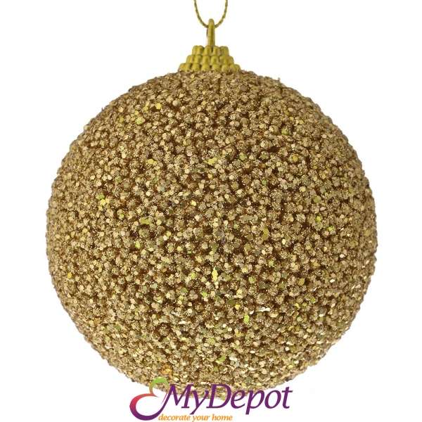 Комплект от 6 бр. топки от полипяна покрити със златни брокатени перлички, 8 см