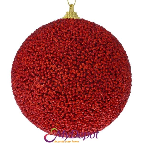 Комплект от 4 бр. топки от полипяна покрити с червени брокатени перлички, 10 см