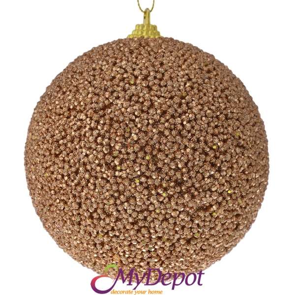 Комплект от 4 бр. топки от полипяна покрити с розово-злато брокатени перлички, 10 см