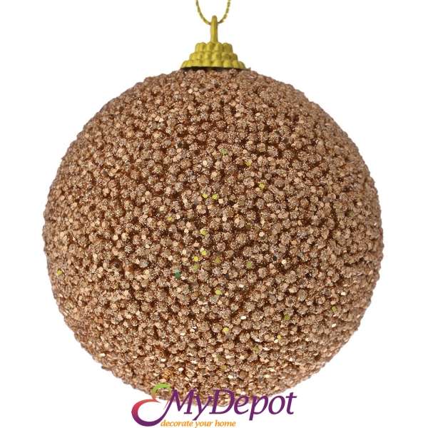Комплект от 6 бр. топки от полипяна покрити с розово-злато брокатени перлички, 8 см