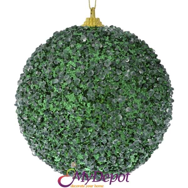 Комплект от 4 бр. топки от полипяна покрити със зелени пайети и мъниста, 10 см