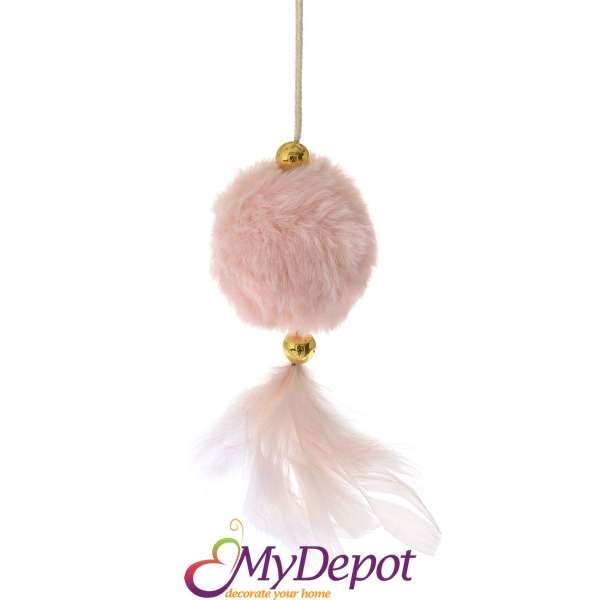 Пухкава розова топка с перо, 6х6х12 см