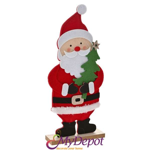 Фигурка Дядо Коледа от филц върху дървена поставка, 6.5X5X37 см