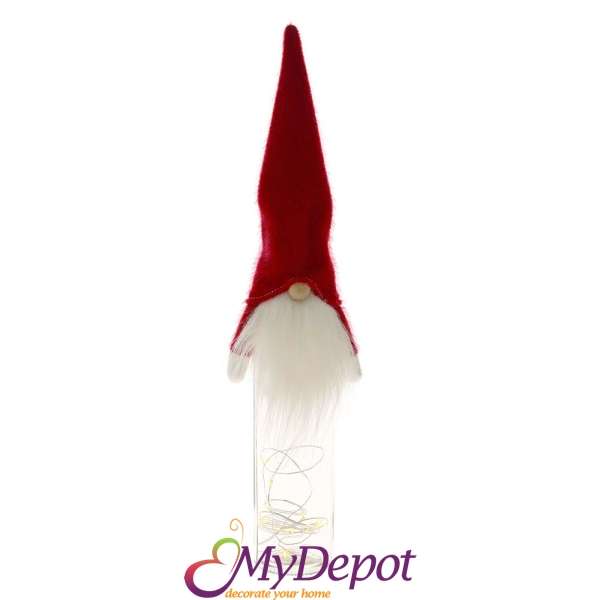 Светеща бутилка с Дядо Коледа от червен плат, 7.5х5.5х33 см