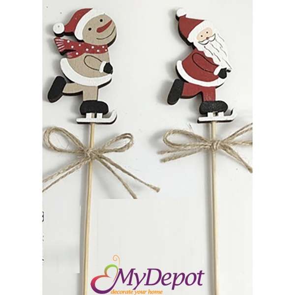 Дървен Дядо Коледа / Снежко на клечка, 4х7х27 см, 2 модела