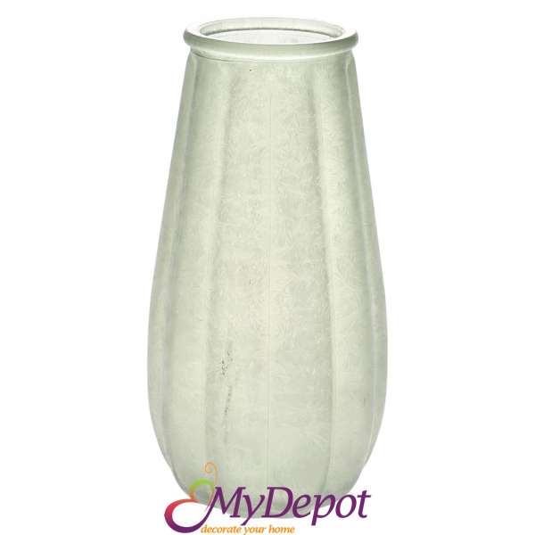 Стъклена зелена ваза със заскрежен ефект, 8.5х12.5х24 см