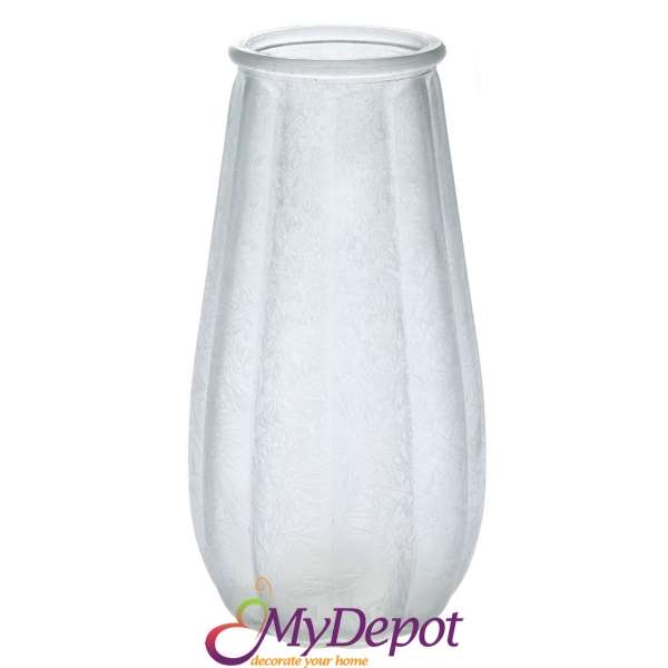 Стъклена синя ваза със заскрежен ефект, 8.5х12.5х24 см