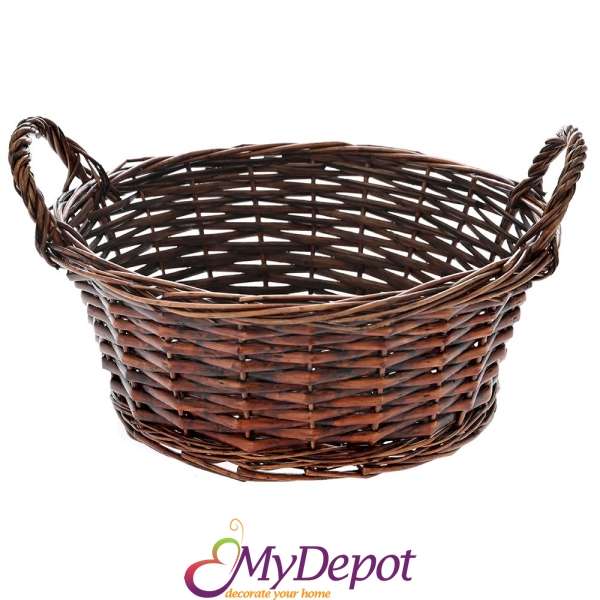 Плетена кафява кошница с дръжки, Ф 33х13 см