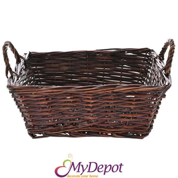 Плетена кафява кошница с дръжки, 34х28х13 см