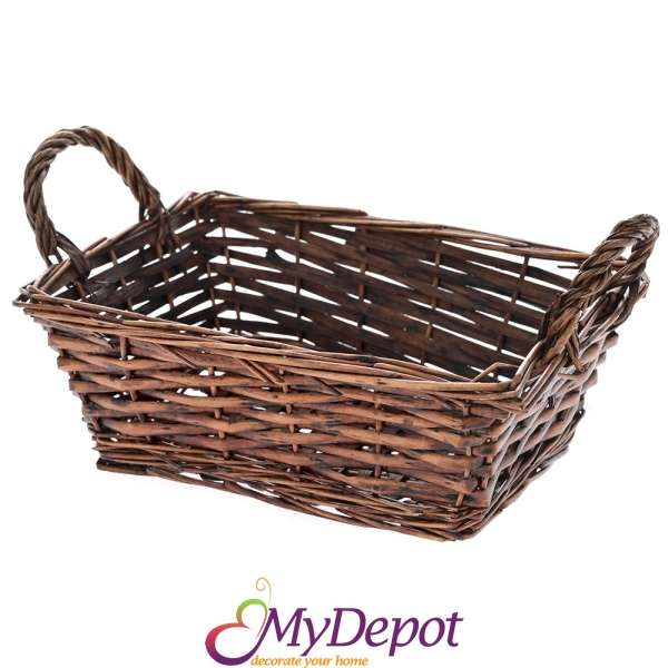Плетена кафява кошница с дръжки, 24х18х9 см