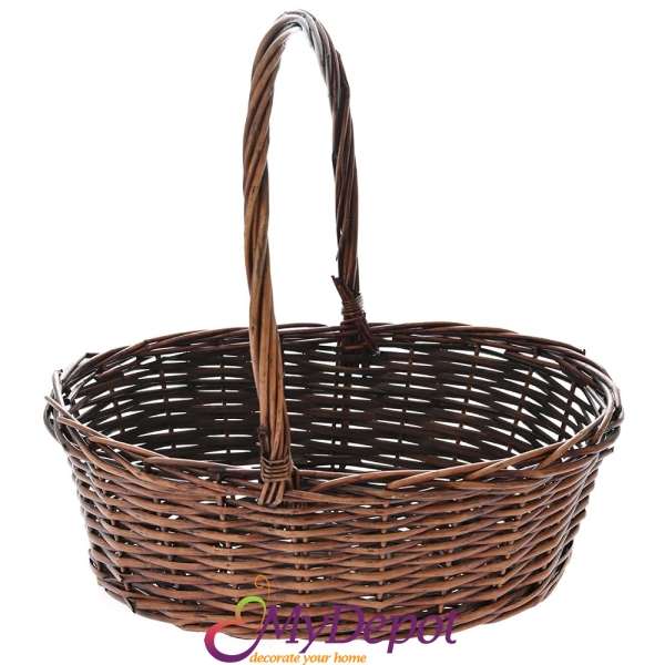 Плетена кафява кошница с висока дръжка, 40х30х14 см