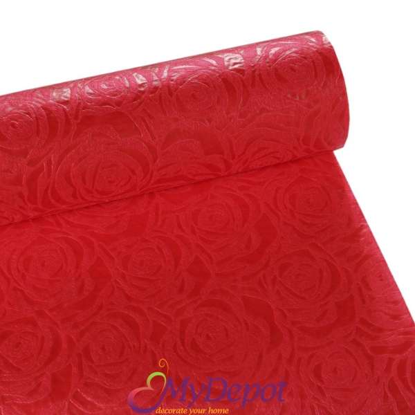 Опаковъчна ролка от еко текстил с 3D щампа - роза, червено, 60см Х 18 метра