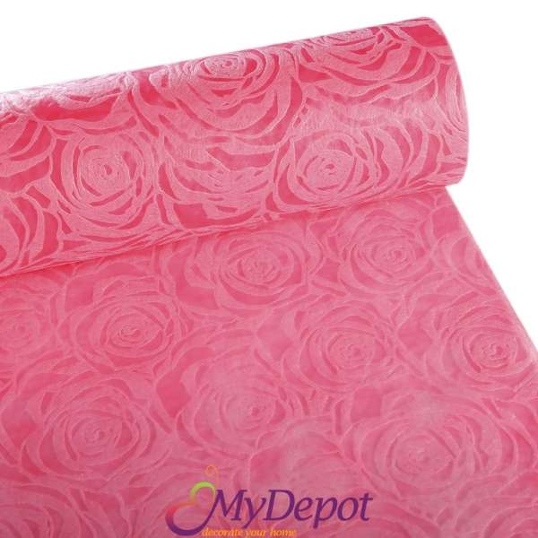 Опаковъчна ролка от еко текстил с 3D щампа - роза, светло розово, 60см Х 18 метра