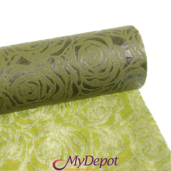 Опаковъчна ролка  от еко текстил с 3D щампа - Роза, зелена, 60 см Х 18 метра