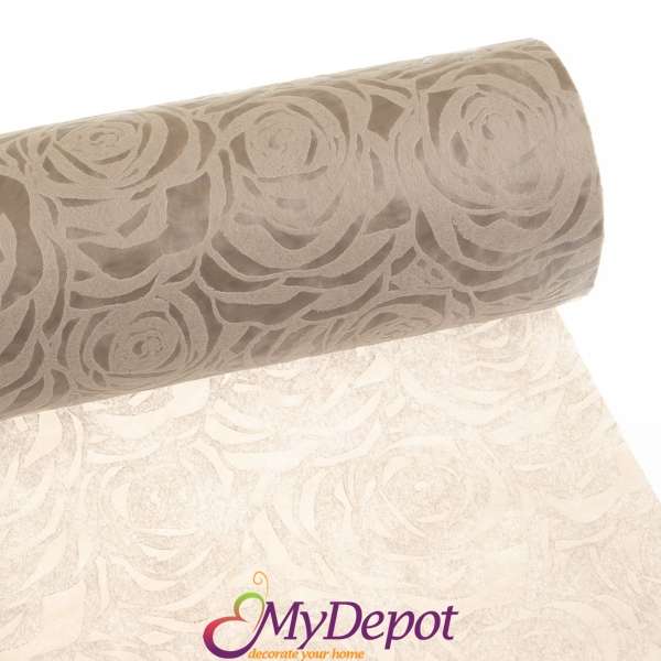 Опаковъчна ролка от еко текстил с 3D щампа - роза, сиво, 60см Х 18 метра