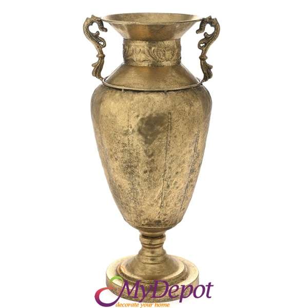 Златна метална ваза Бокал, 21,5х21,5х47 см