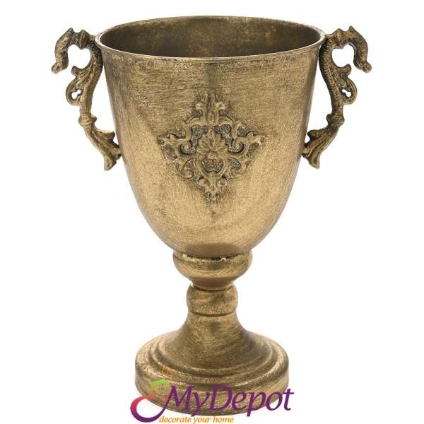 Златна метална ваза Бокал, 23х17,5х28 см