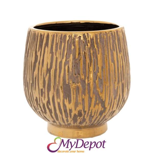 Златно/сива керамична ваза със златен ръб, 17x17см.