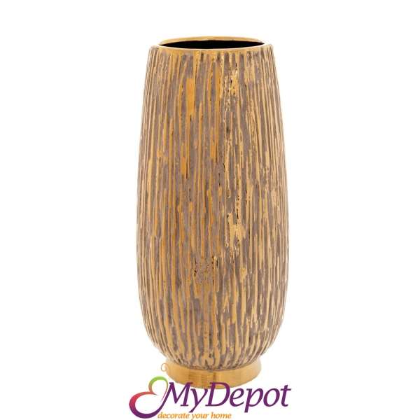 Златно/сива керамична ваза със златен ръб,15x33см.