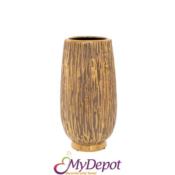 Златно/сива керамична ваза със златен ръб,13x25см.