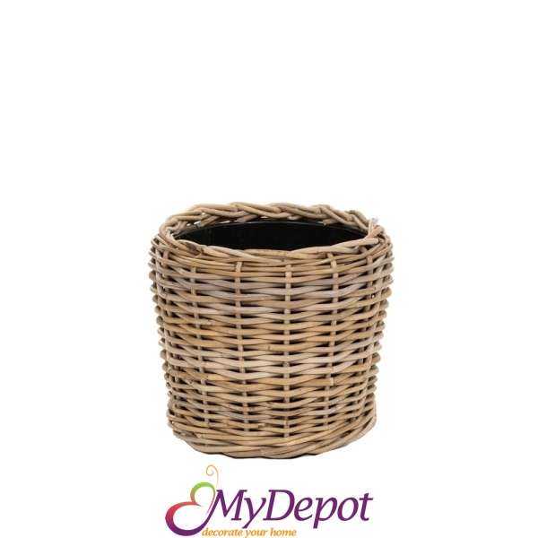 Сива плетена кошница с пластмасова саксия Ф27 x 20 см