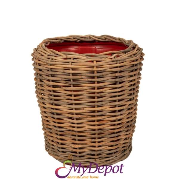 Сива плетена кошница с пластмасова саксия ф66 x 70 см