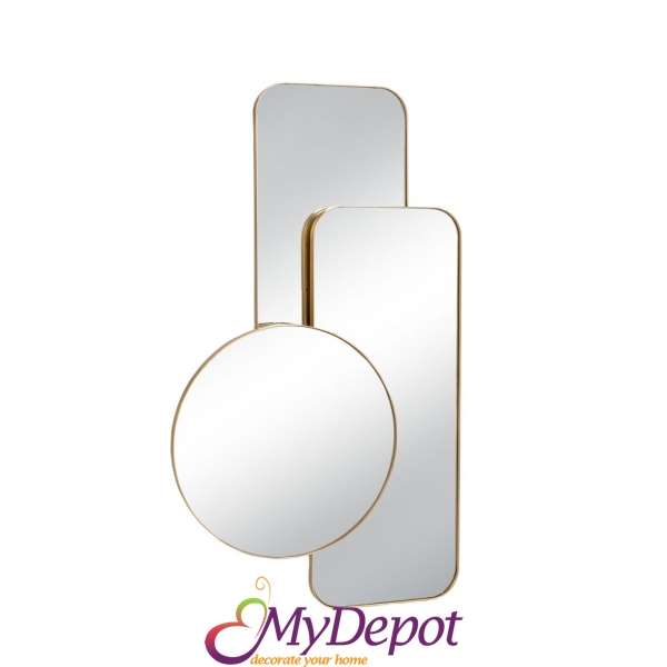 Златно метално тройно огледало с височина 67x9x15.5см