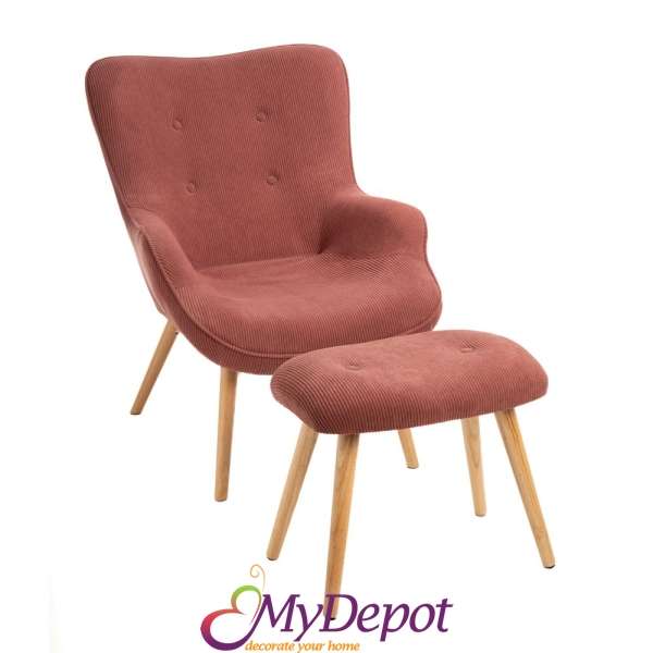 Кресло Berzera цвят гнила ябълка 70х84х89см.височина на гръб с поставка за крачета 54х36х42см.